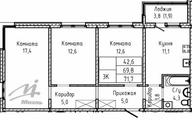 Продается 3 комн.