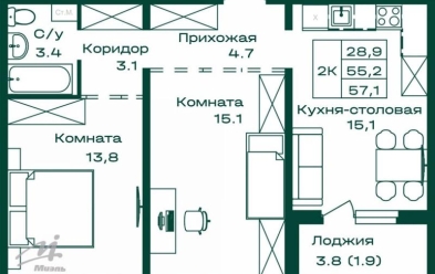 Продается 2 комн.