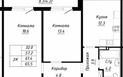 Продается 2 комн.