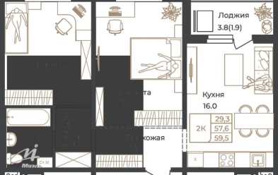 Продается 2 комн.