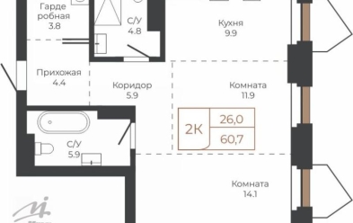 Продается 2 комн.