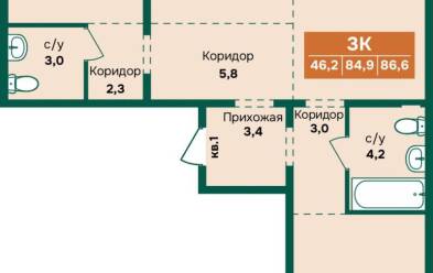 Продается 3 комн.