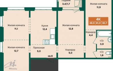 Продается 4 комн.