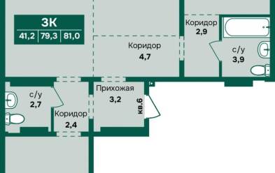 Продается 3 комн.