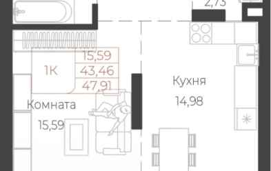 Продается 1 комн.