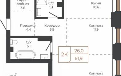 Продается 2 комн.