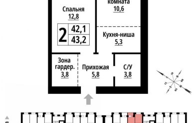 Продается 2 комн.