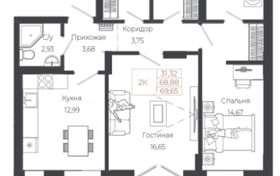Продается 2 комн.