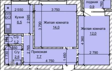 Продается 2 комн.