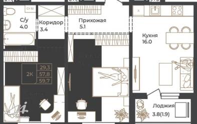 Продается 2 комн.