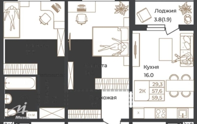 Продается 2 комн.
