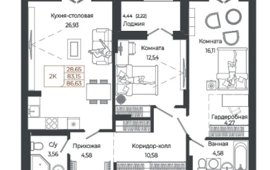 Продается 2 комн.