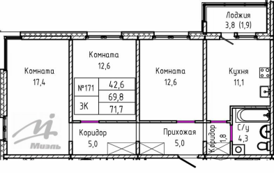 Продается 3 комн.