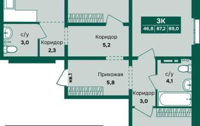 Продается 3 комн.