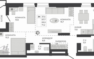 Продается 3 комн.