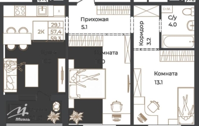 Продается 2 комн.