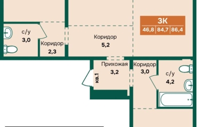 Продается 3 комн.