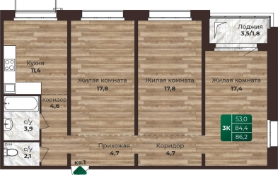 Продается 3 комн.