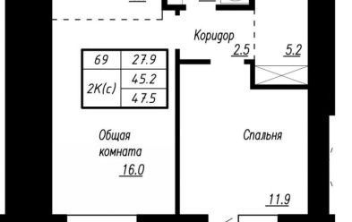 Продается 2 комн.