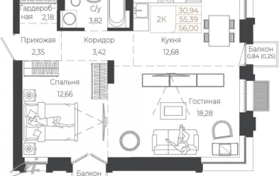 Продается 2 комн.