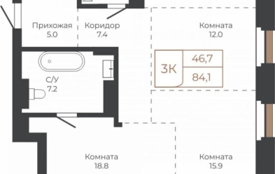 Продается 3 комн.
