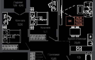 Продается 2 комн.