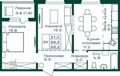 Продается 2 комн.