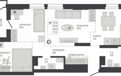 Продается 3 комн.