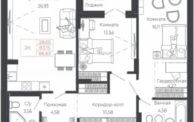 Продается 2 комн.