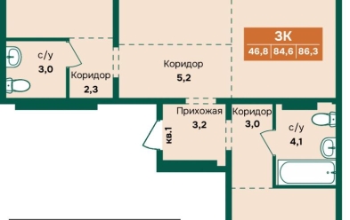Продается 3 комн.