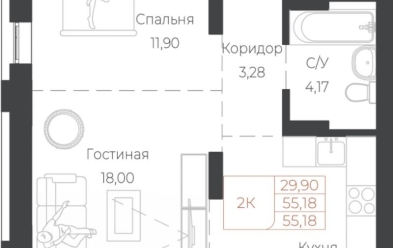 Продается 2 комн.