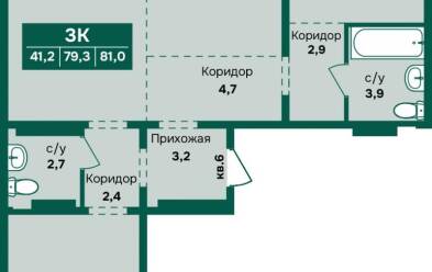 Продается 3 комн.