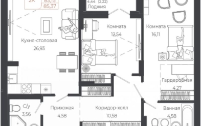 Продается 2 комн.