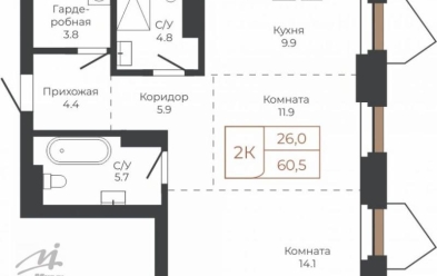 Продается 2 комн.