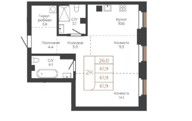 Продается 2 комн.