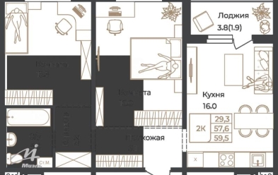 Продается 2 комн.