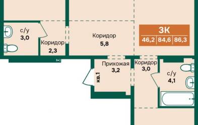 Продается 3 комн.
