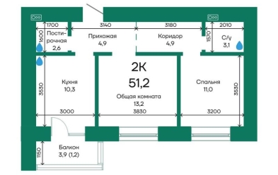 Продается 2 комн.