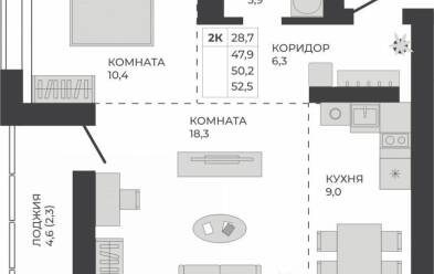 Продается 2 комн.